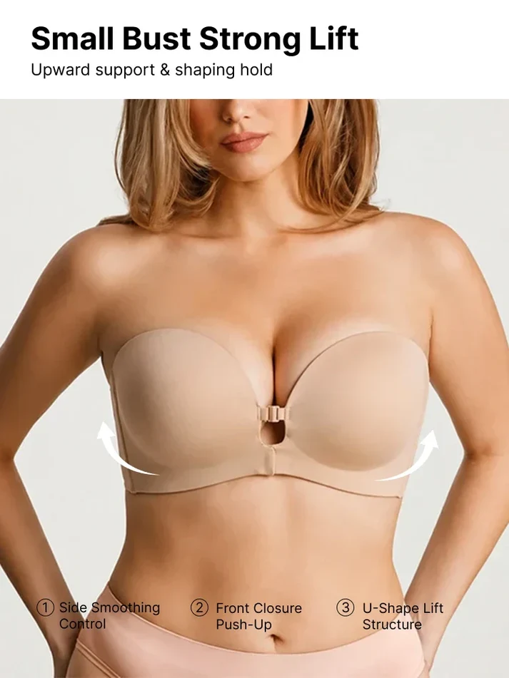 Pay 1 Get 2 - Women's Strapless Front Closure Push-Up Bra