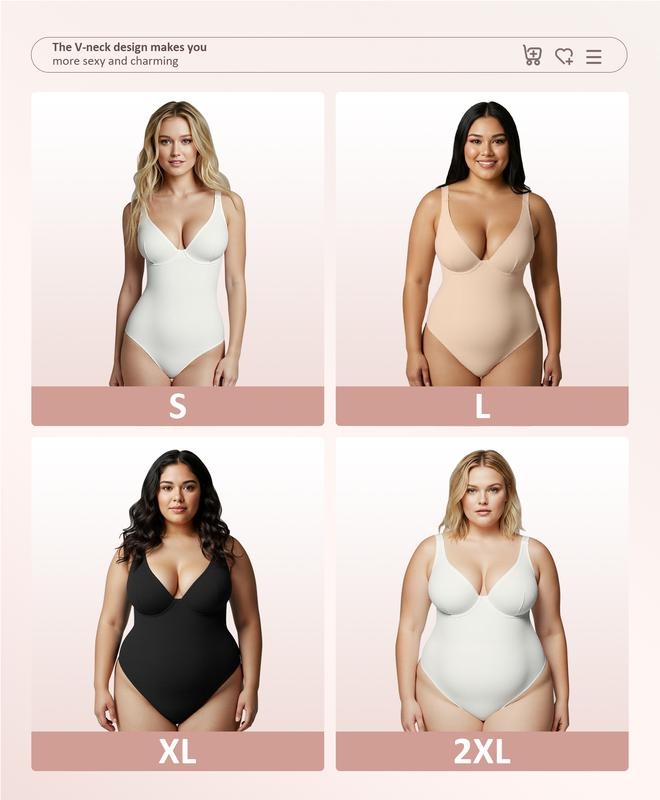 Pay 1 Get 2 - Women V-Neck Bodysuit Thong Shapewear