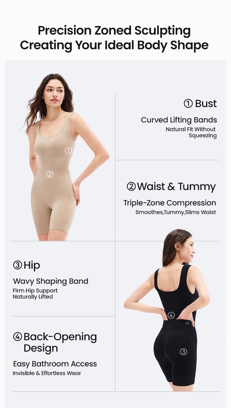 (KakaPeople Easy-Off Bodysuit) Tummy Control Butt Lifter Faja Bodysuit, Back Support Scrunch Back Open Design, Postpartum Recovery Full Body Shaper with Cotton Gusset, Colombian Fajas Everyday Wear for Women