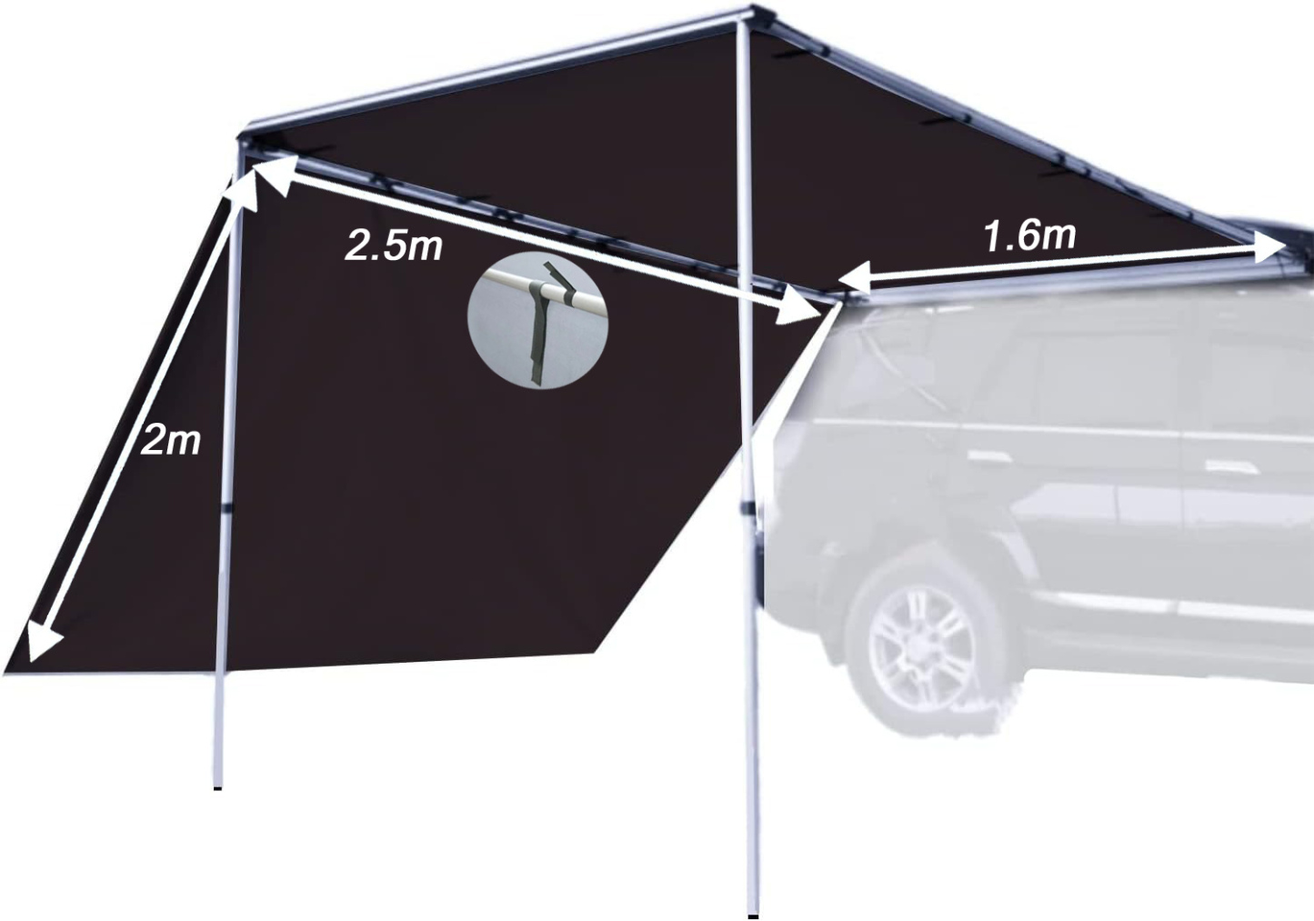 JVB4X4 Toldo extensible para coche, protección solar/impermeable/antiviento, 1.6x2.5m, PU5000mm