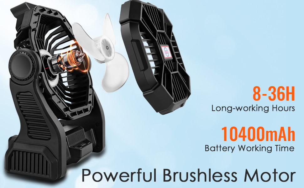 【Brisa Alpine】Ventilador Batería para Camping 10400mAh, Potente y Silencioso 4 Velocidades con Luz LED y Gancho, Ventilador Portátil USB Recargable para Tienda Caravana Exterior Viaje Sobremesa【¡ENVÍO GRATIS A TODO EL MUNDO! 🌎】-JVB's Adventure