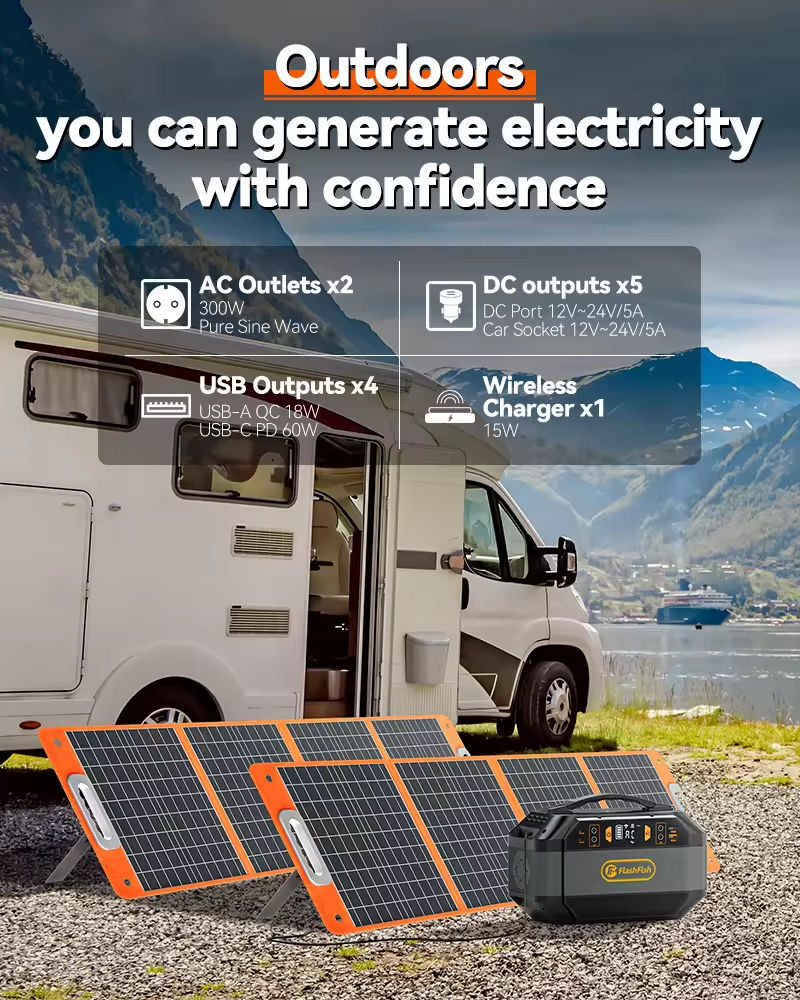 Flashfish P56 299Wh 330W 78000mAh 110V 220V 240V Estación de energía solar portátil, generador solar, batería externa para exteriores, ideal para acampar
