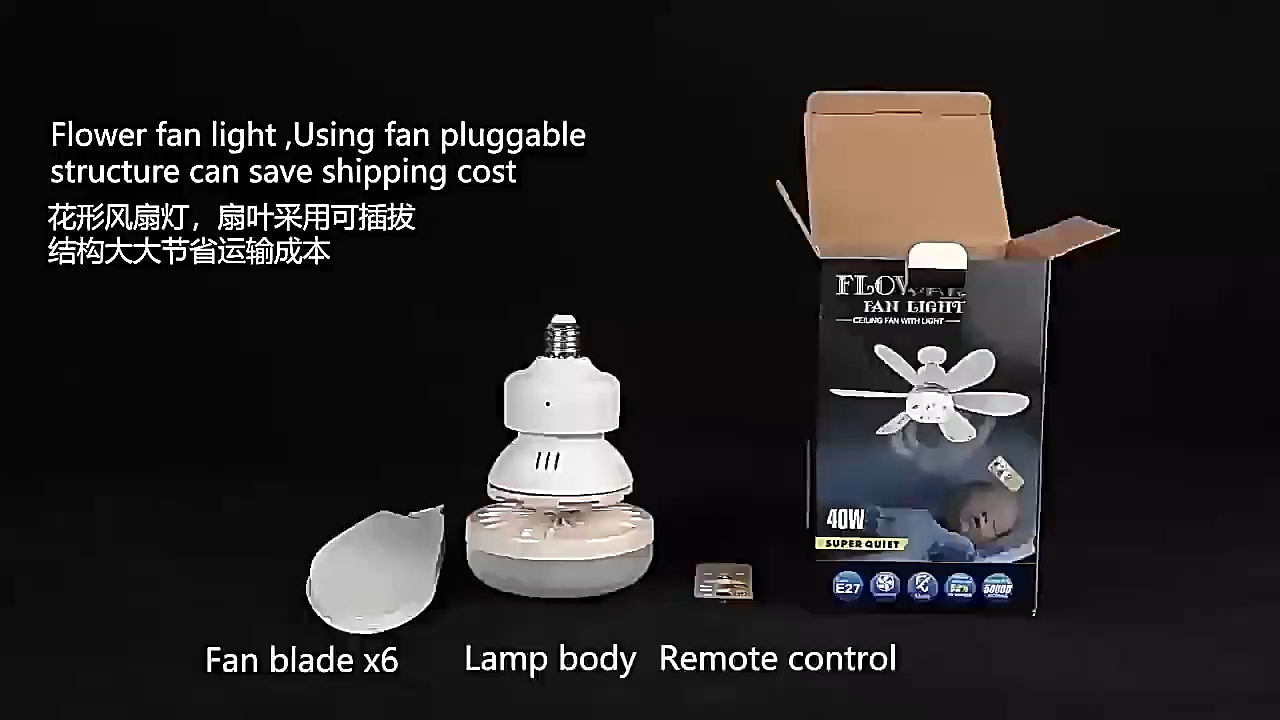 New LED Light Electric Ceiling Fan 3-Speed Dimmable Remote Control Hotel Outdoor Home RV Household Plastic White