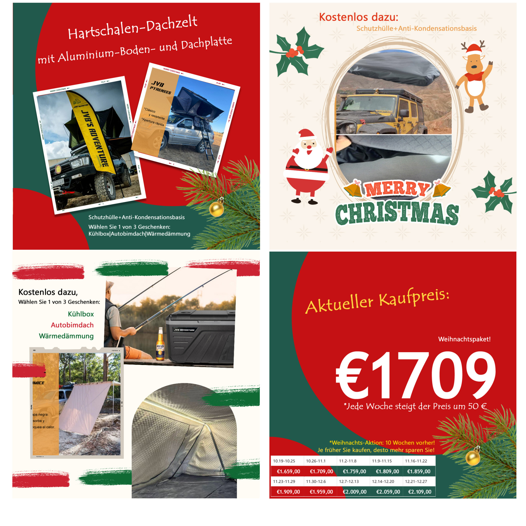 🎅Weihnachtspaket!【JVB Pyrenees】Hartschalen-Dachzelt,Weihnachts-Aktion: Wochen vorher! Jede Woche steigt der Preis um 50 € 