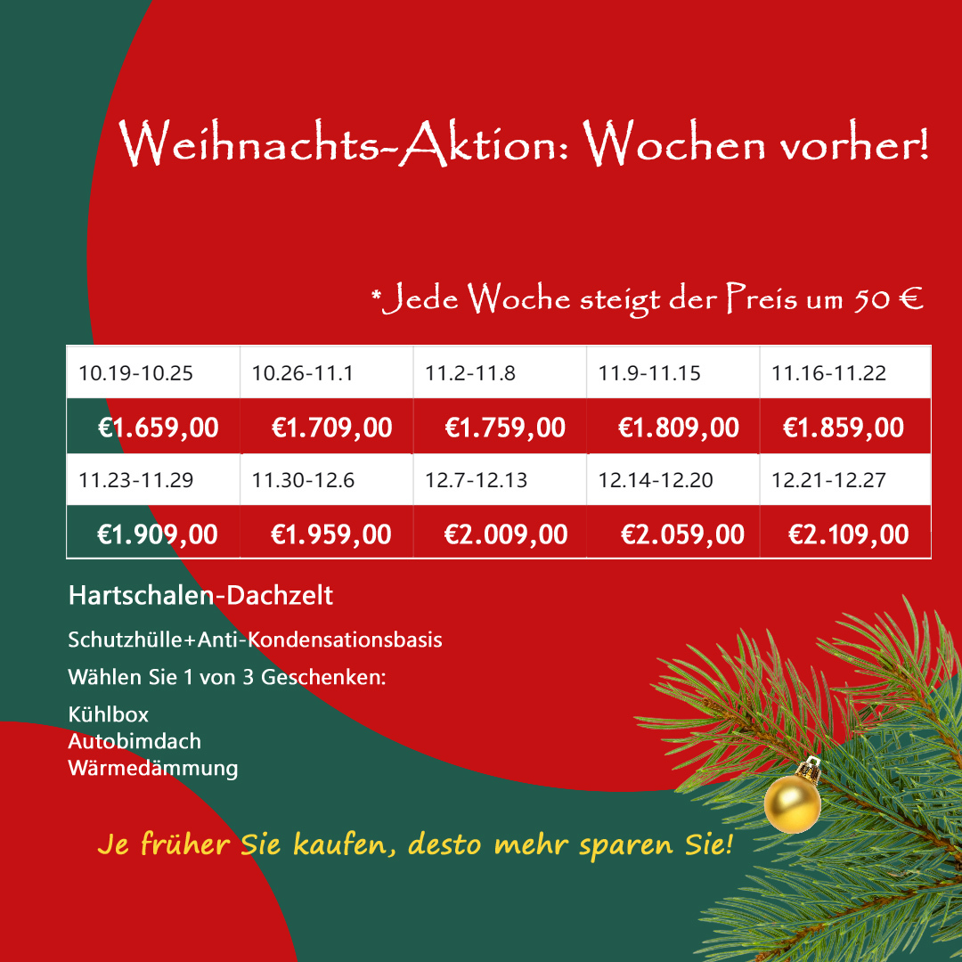🎅Weihnachtspaket!【JVB Pyrenees】Hartschalen-Dachzelt,Weihnachts-Aktion: Wochen vorher! Jede Woche steigt der Preis um 50 € 