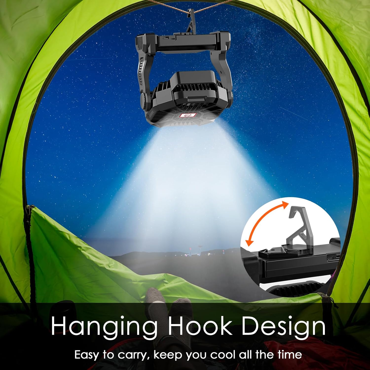 【Brisa Alpine】Ventilador Batería para Camping 10400mAh, Potente y Silencioso 4 Velocidades con Luz LED y Gancho, Ventilador Portátil USB Recargable para Tienda Caravana Exterior Viaje Sobremesa【¡ENVÍO GRATIS A TODO EL MUNDO! 🌎】-JVB's Adventure