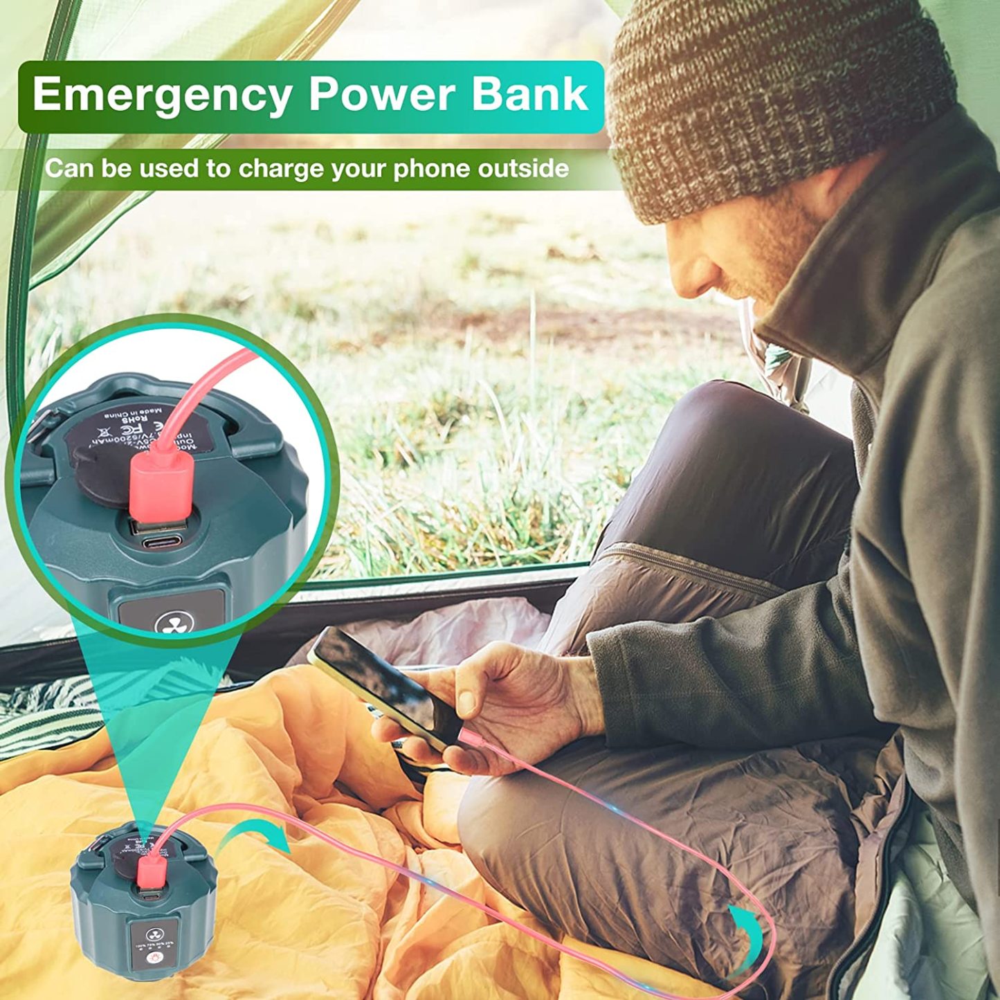 【Brisa Lotus】Ventilador colgante para tienda de campaña - Batería recargable de gran autonomía, portátil con luz LED, mando a distancia y USB - Incluye gancho, ideal para camping【¡ENVÍO GRATIS A TODO EL MUNDO! 🌎】-JVB's Adventure