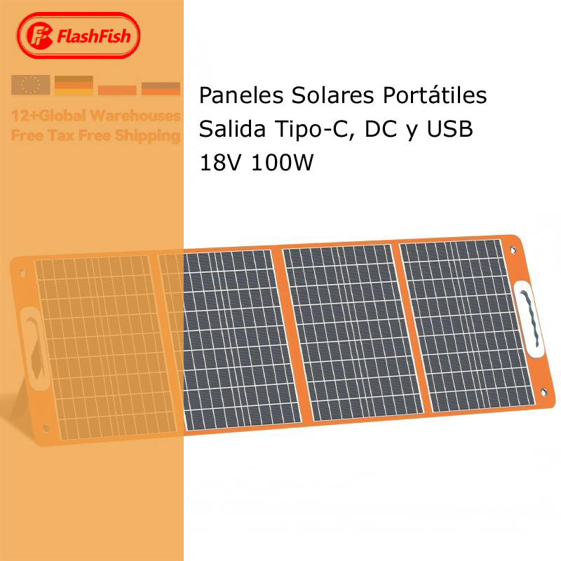 FS100 Paneles Solares Portátiles 100W con Envío Gratis - Sistema de Energía Solar Aislada con Salida Tipo-C, DC y USB