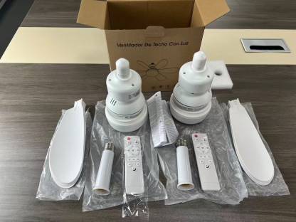 New LED Light Electric Ceiling Fan 3-Speed Dimmable Remote Control Hotel Outdoor Home RV Household Plastic White