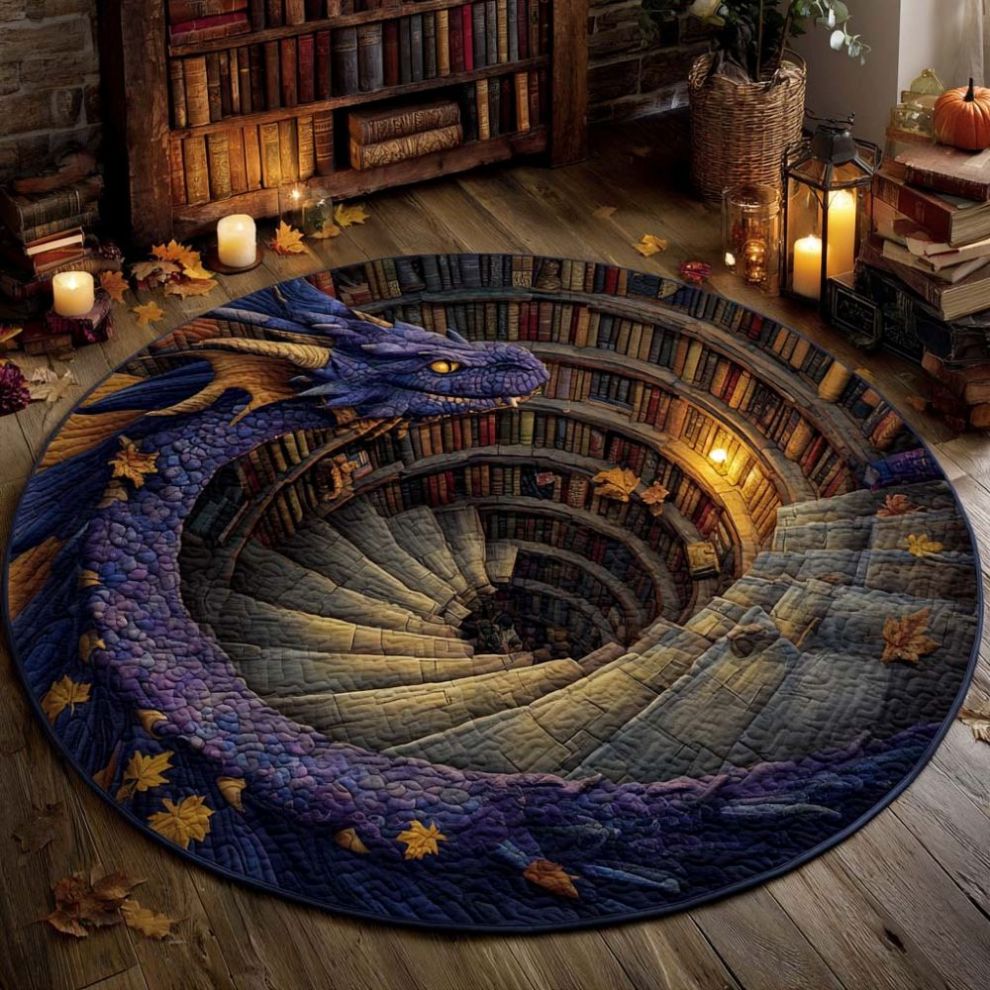 Mythical Wisdom Purple Dragon - Spiral Watcher Round Rug - H485 – Relaxpact