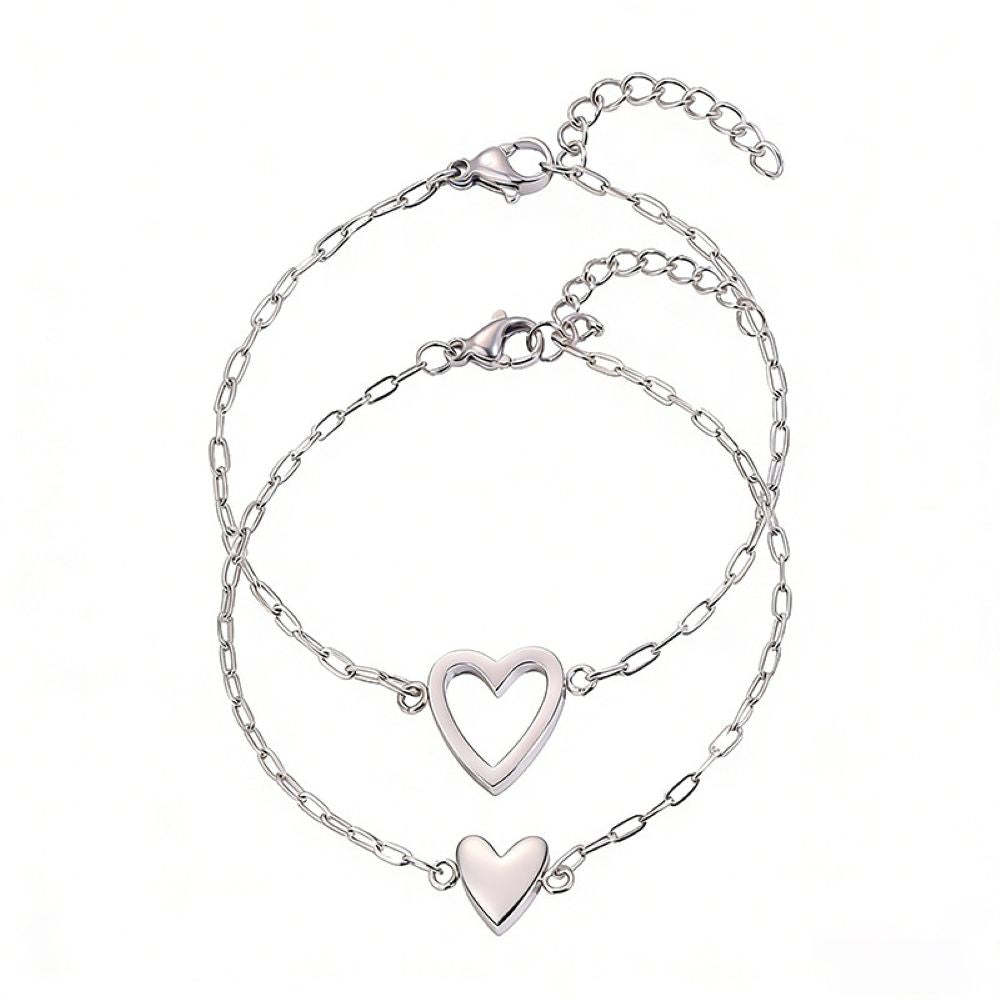 14K Gold Plated Adjustable Matching Bracelets for Women – Heart Charm and BFF Friendship Styles