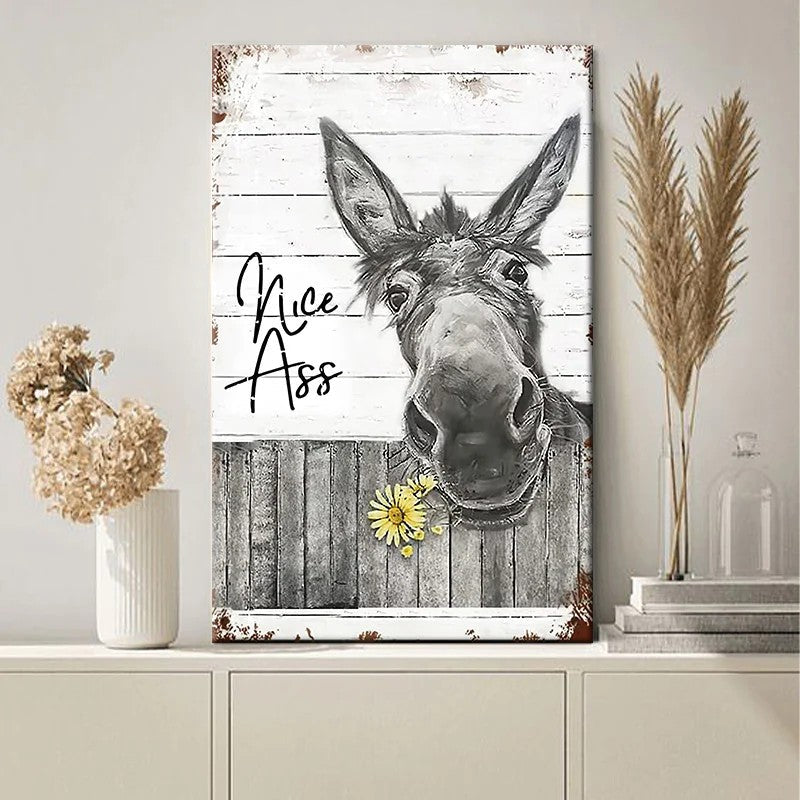 Funny Donkey Sunflower - D359 - Gallery Wrapped Canvas Prints