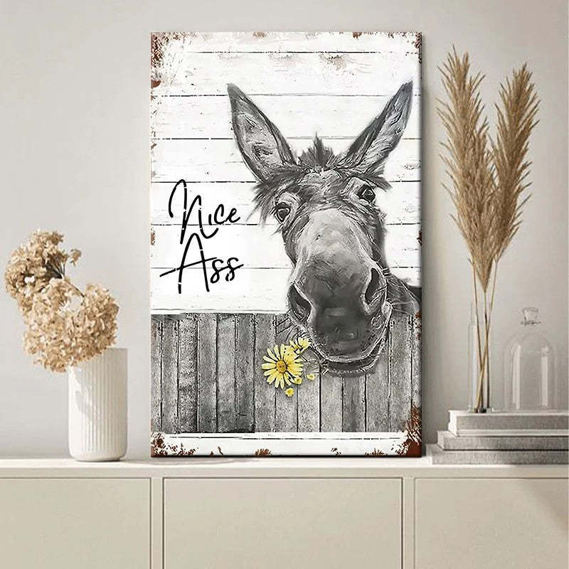 Funny Donkey Sunflower - D359 - Gallery Wrapped Canvas Prints
