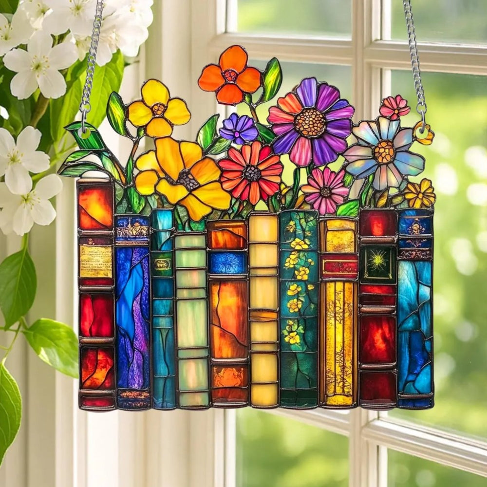Vintage Flower Book - Acrylic Suncatcher