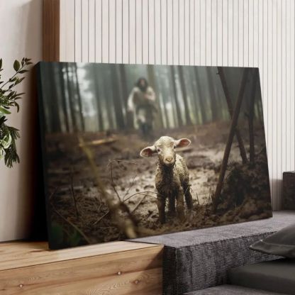 Jesus Running After a Lost Lamb - D360 - Gallery Wrapped Canvas Prints