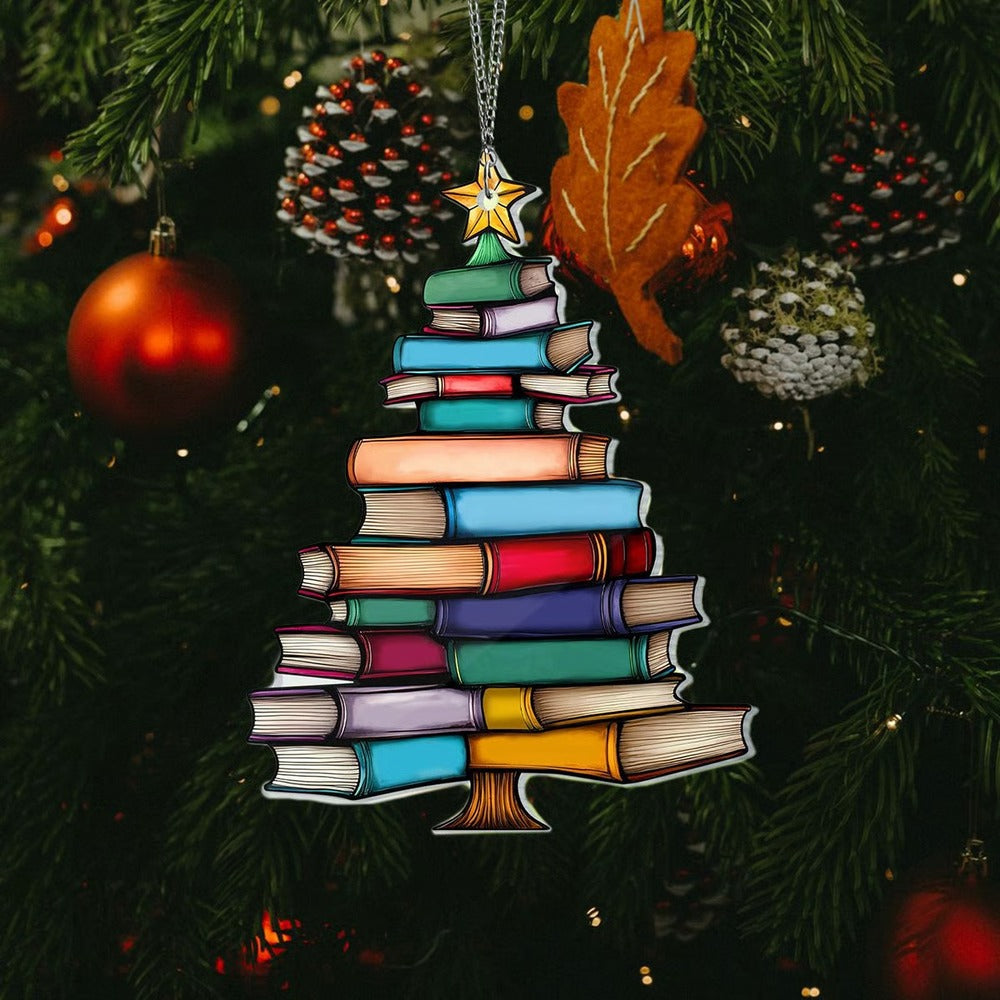 Christmas Book Tree Suncatcher Ornament