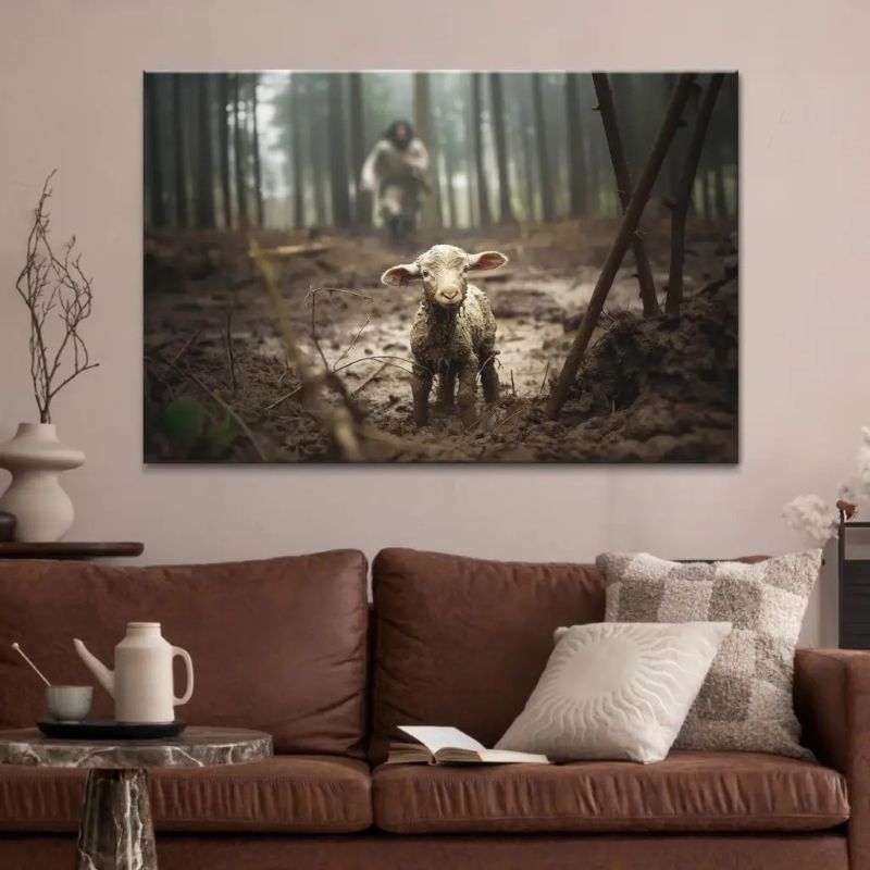Jesus Running After a Lost Lamb - D360 - Gallery Wrapped Canvas Prints