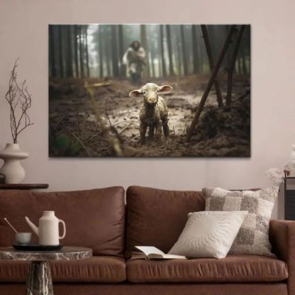 Jesus Running After a Lost Lamb - D360 - Gallery Wrapped Canvas Prints