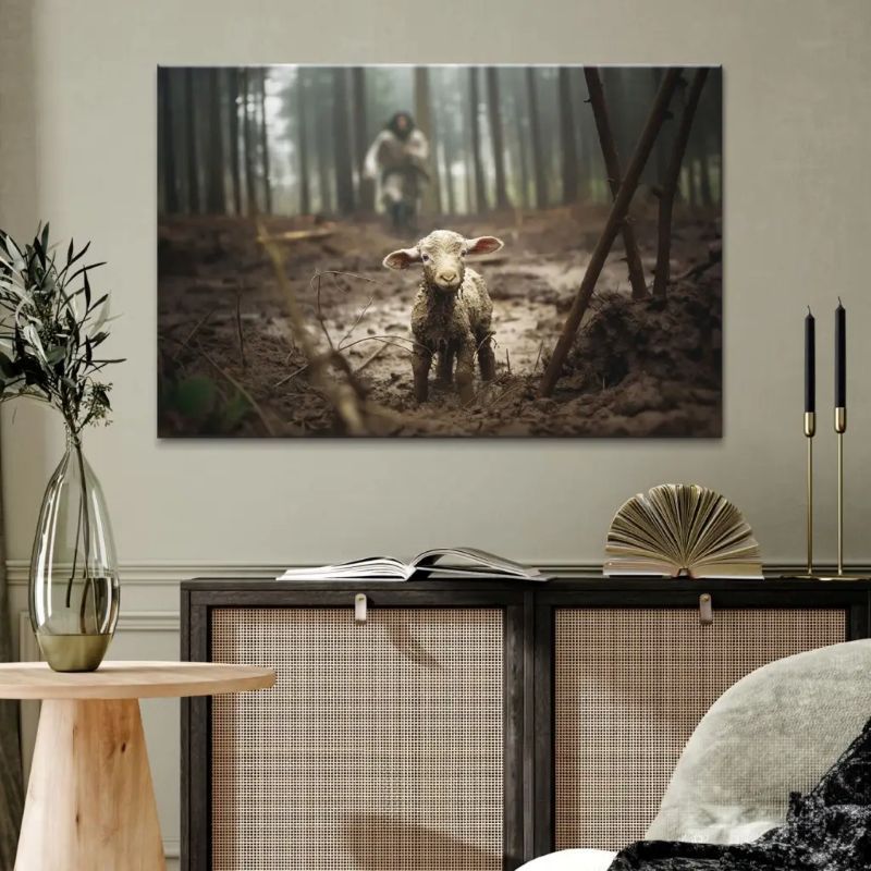 Jesus Running After a Lost Lamb - D360 - Gallery Wrapped Canvas Prints