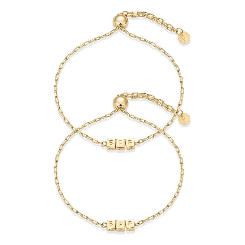 14K Gold Plated Adjustable Matching Bracelets for Women – Heart Charm and BFF Friendship Styles
