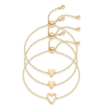 14K Gold Plated Adjustable Matching Bracelets for Women – Heart Charm and BFF Friendship Styles