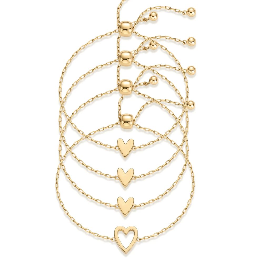 14K Gold Plated Adjustable Matching Bracelets for Women – Heart Charm and BFF Friendship Styles