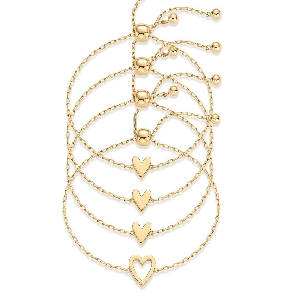 14K Gold Plated Adjustable Matching Bracelets for Women – Heart Charm and BFF Friendship Styles