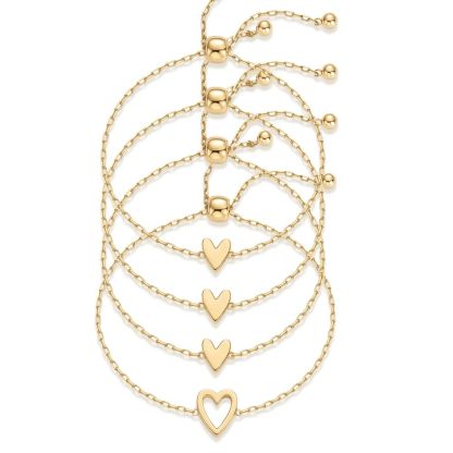 14K Gold Plated Adjustable Matching Bracelets for Women – Heart Charm and BFF Friendship Styles