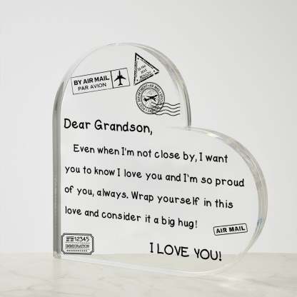 To My Grandson - I Love You - D352 - Heart Shaped Acrylic Plaque