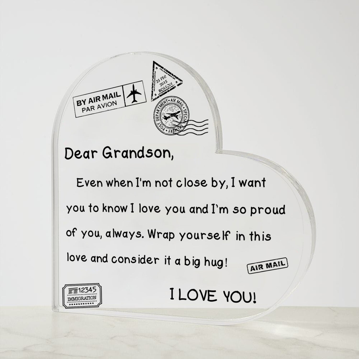 To My Grandson - I Love You - D352 - Heart Shaped Acrylic Plaque
