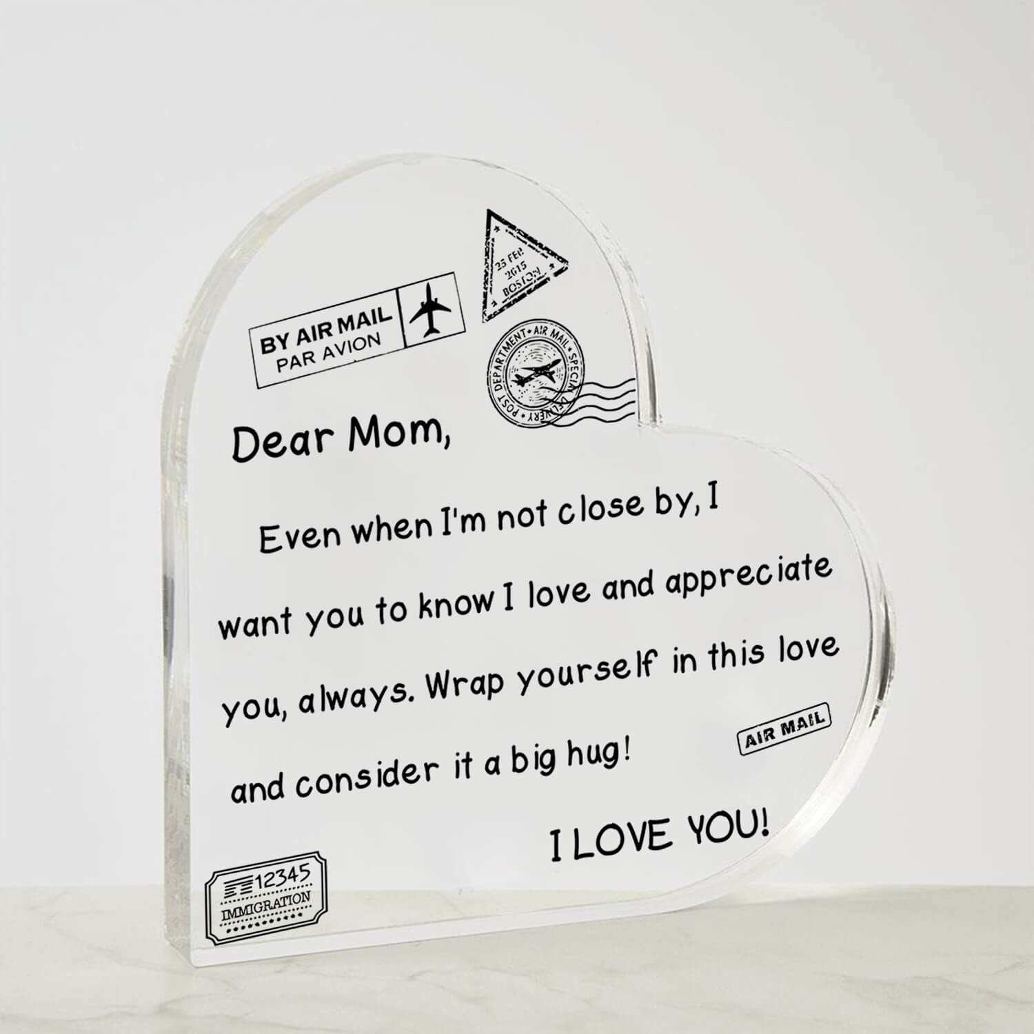 To My Mom - I Love You - D352 - Heart Shaped Acrylic Plaque