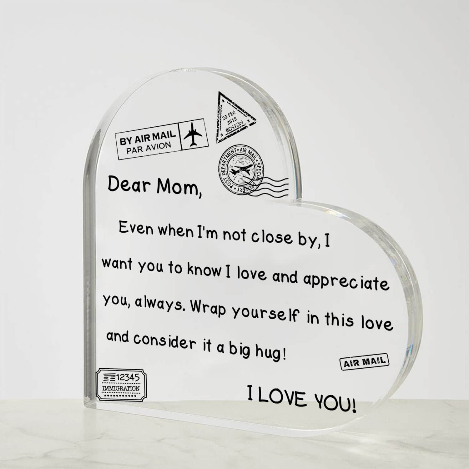 To My Mom - I Love You - D352 - Heart Shaped Acrylic Plaque