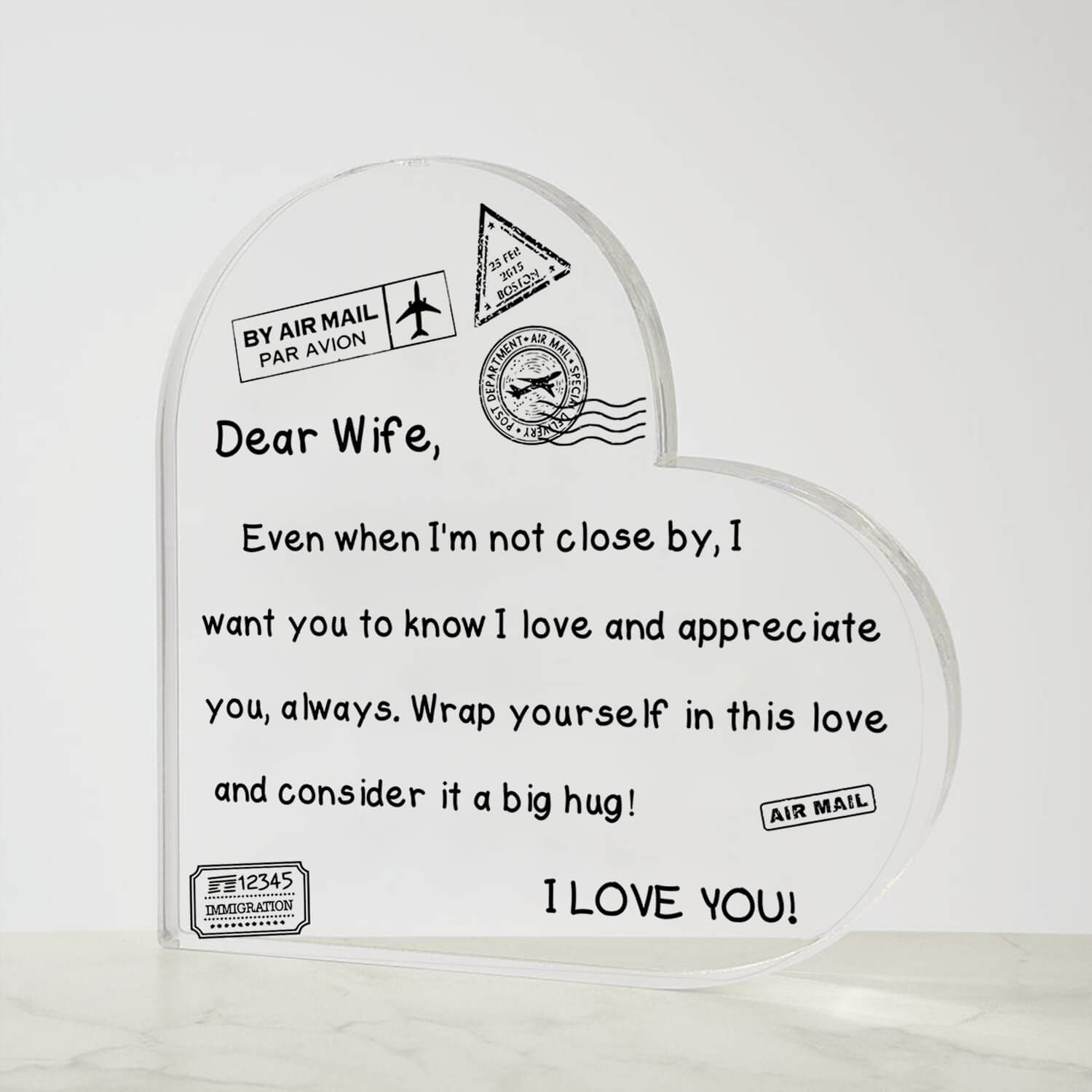 To My Wife - I Love You - D352 - Heart Shaped Acrylic Plaque