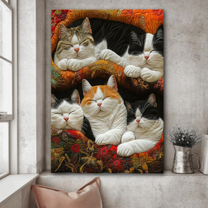 Cute Lazy Cats - D387 - Gallery Wrapped Canvas Prints