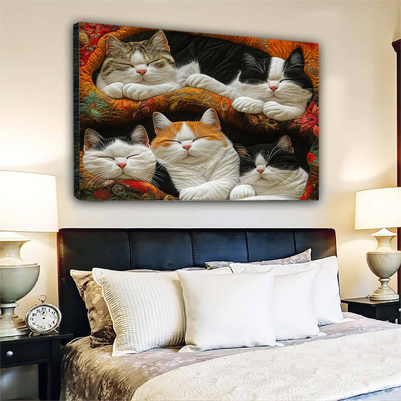 Cute Lazy Cats - D387 - Gallery Wrapped Canvas Prints