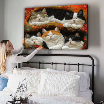 Cute Lazy Cats - D387 - Gallery Wrapped Canvas Prints