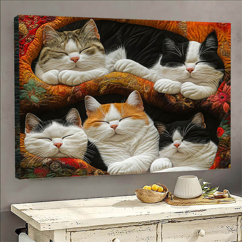 Cute Lazy Cats - D387 - Gallery Wrapped Canvas Prints