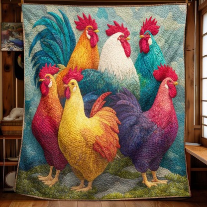 Colorful Rooster Blanket - J068 - Premium Blanket