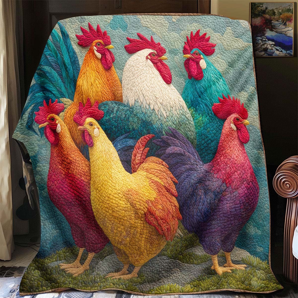 Colorful Rooster Blanket - J068 - Premium Blanket