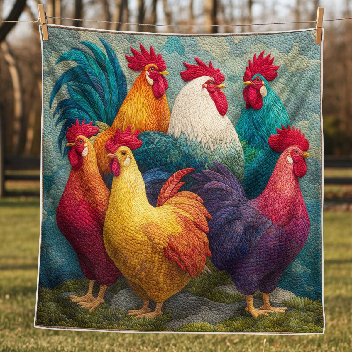 Colorful Rooster Blanket - J068 - Premium Blanket