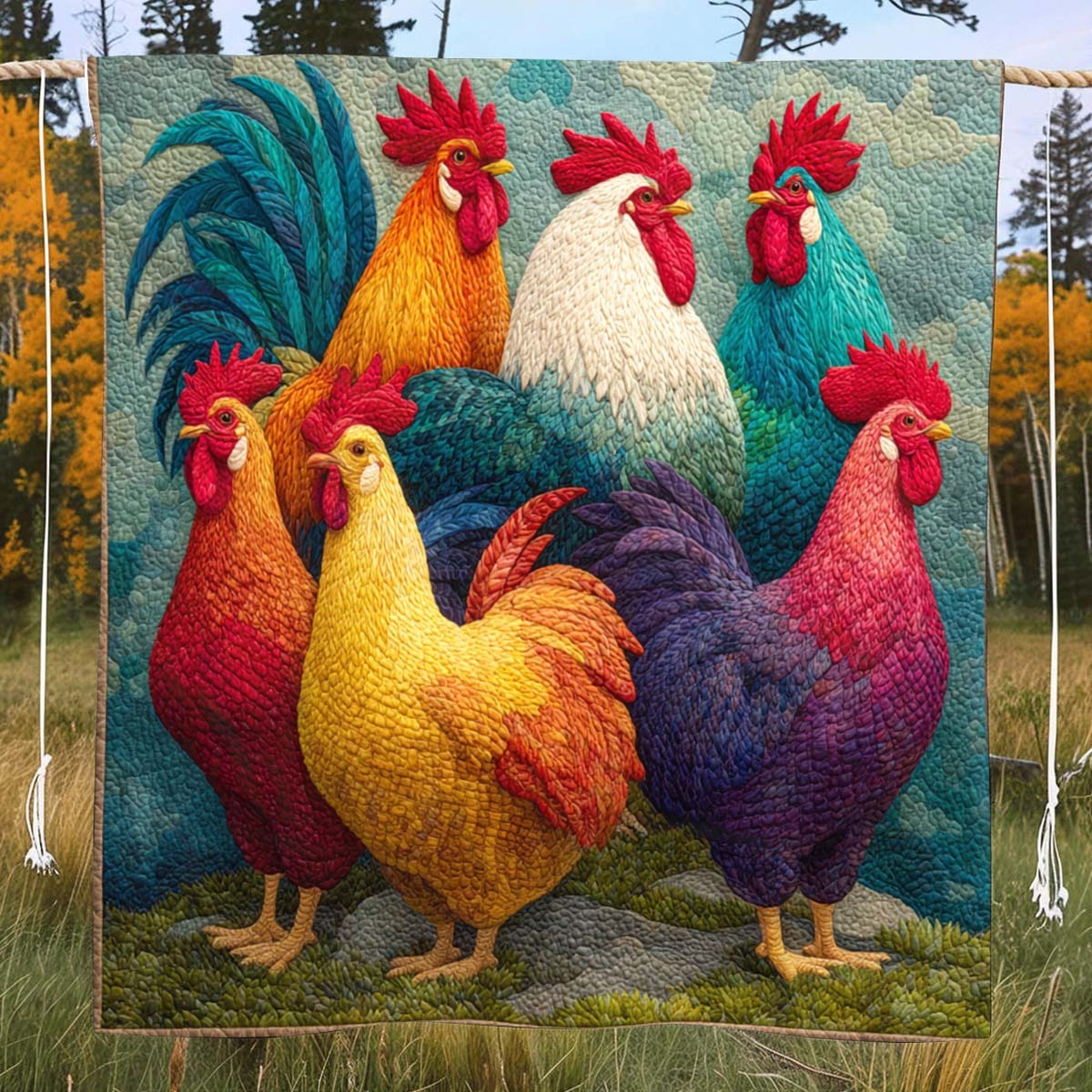 Colorful Rooster Blanket - J068 - Premium Blanket