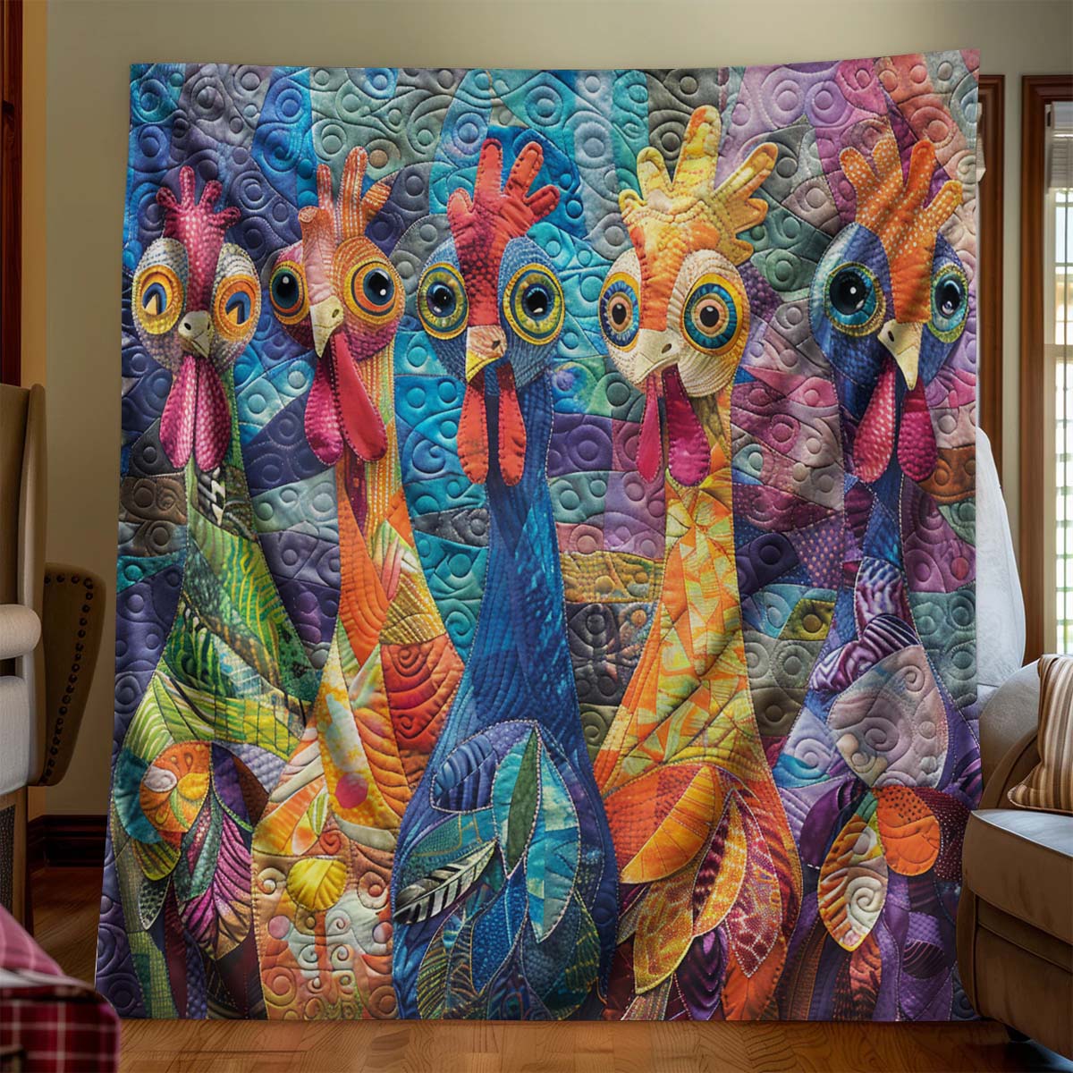Whimsical Chickens Blanket - J069 - Premium Blanket