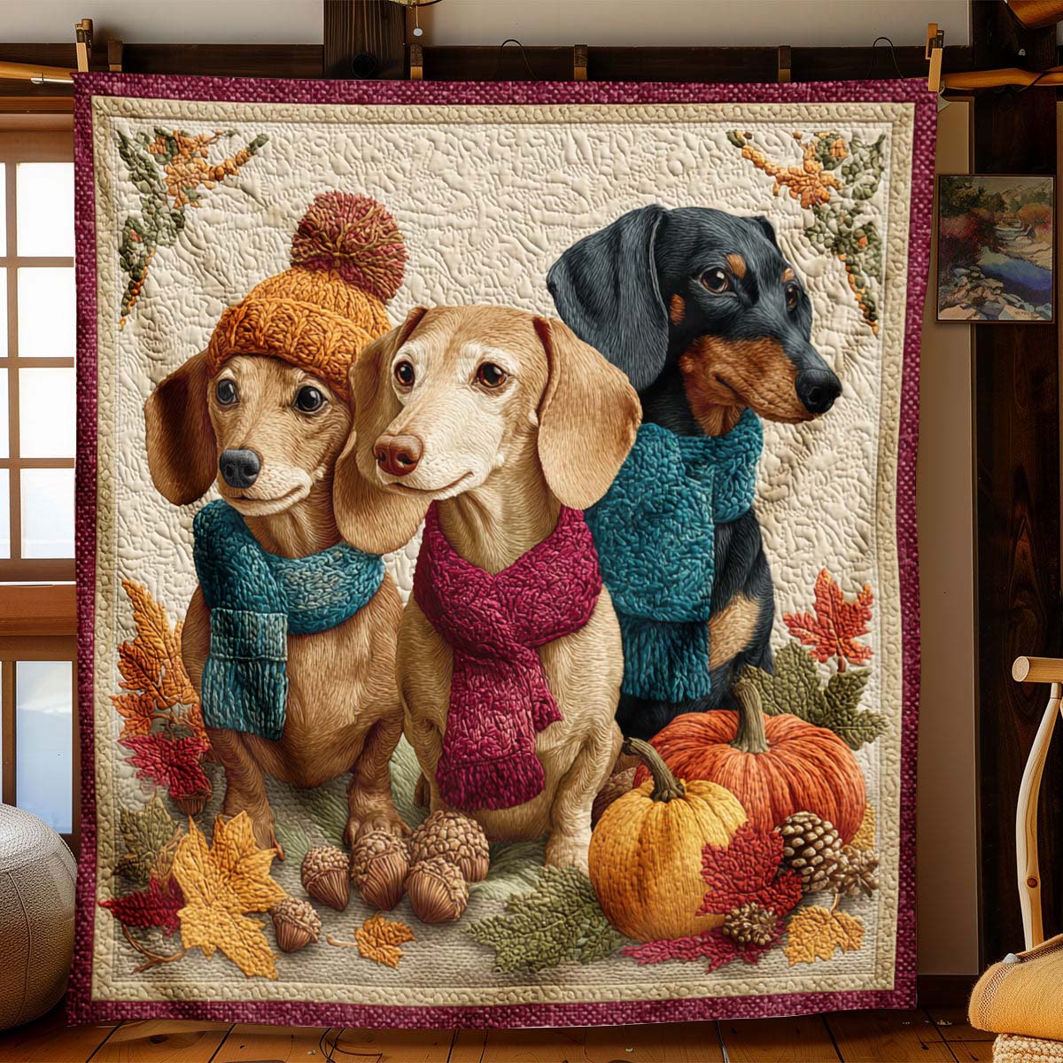 Autumn Dachshund Blanket - J072 - Premium Blanket
