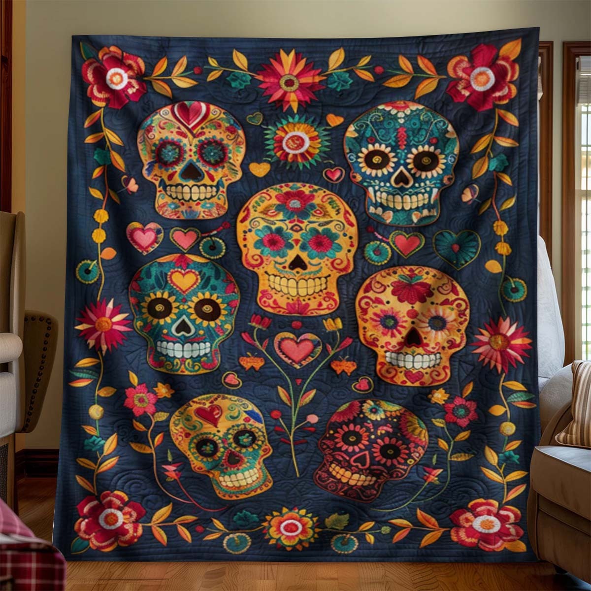 Candy Skull Blanket - J078 - Premium Blanket