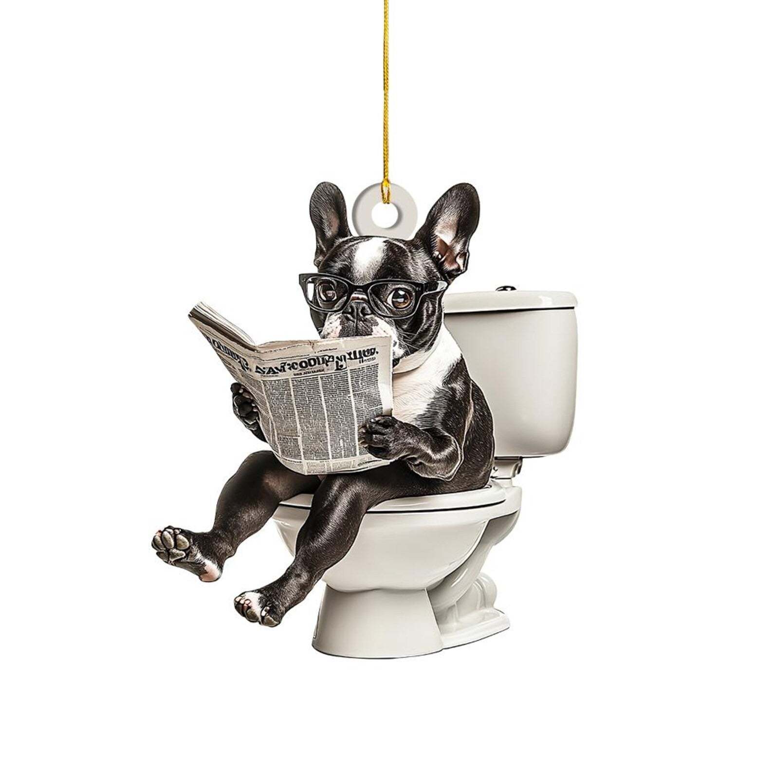 Boston Terrier - Dog Sitting On Toilet Ornament  OT001