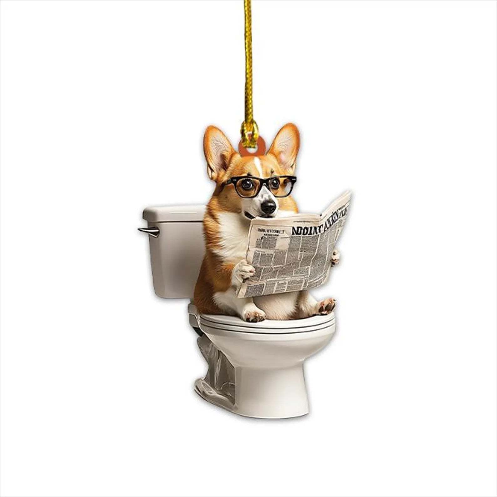 Pembroke Welsh Corgi - Dog Sitting On Toilet Ornament OT003