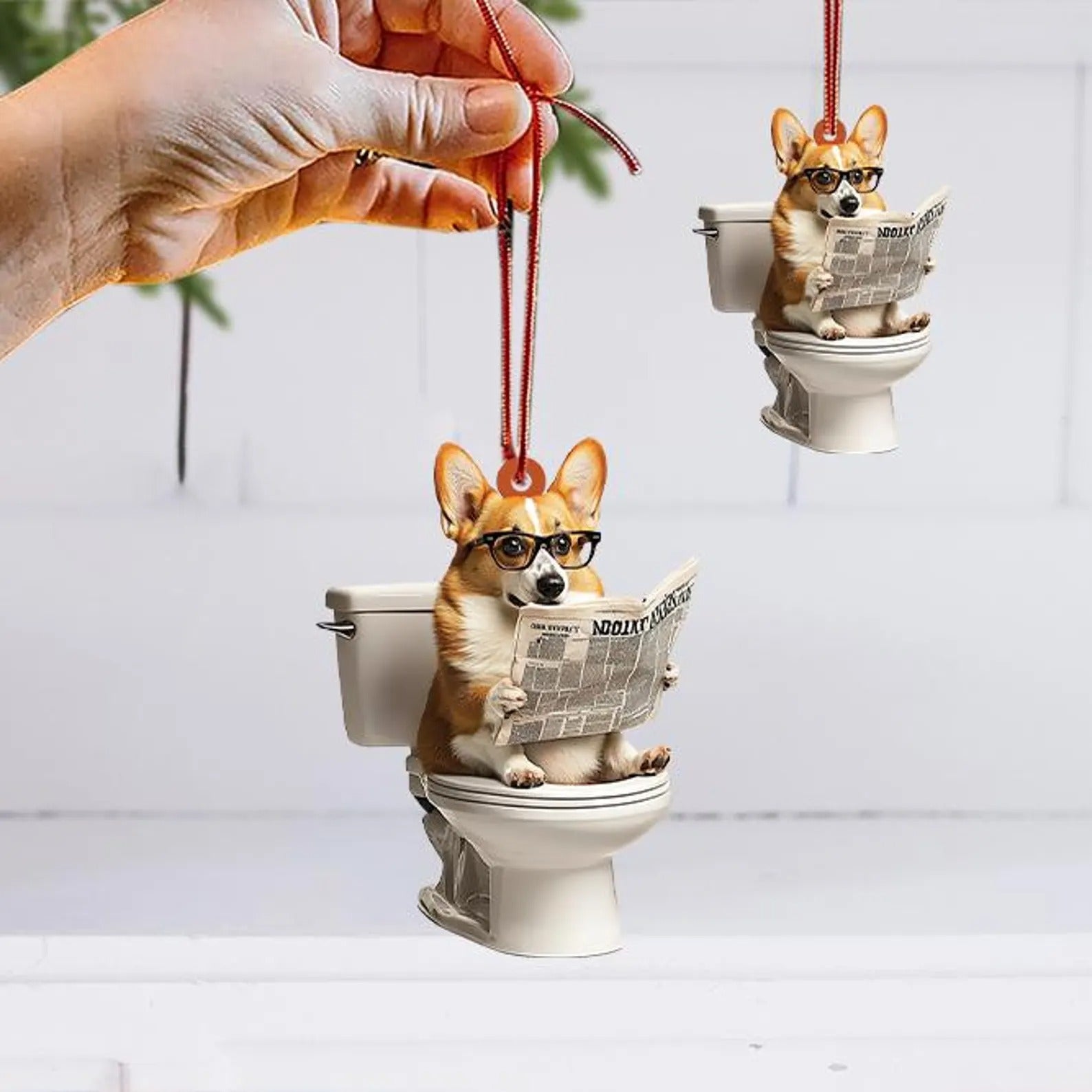 Pembroke Welsh Corgi - Dog Sitting On Toilet Ornament OT003