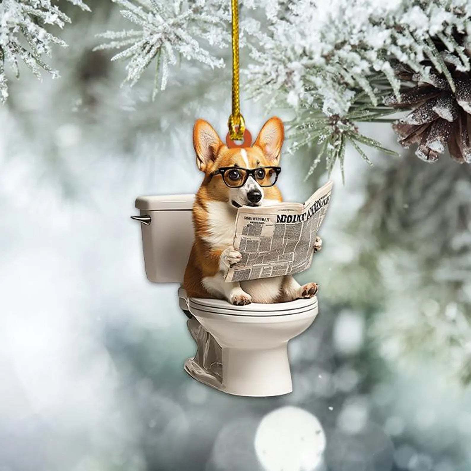 Pembroke Welsh Corgi - Dog Sitting On Toilet Ornament OT003