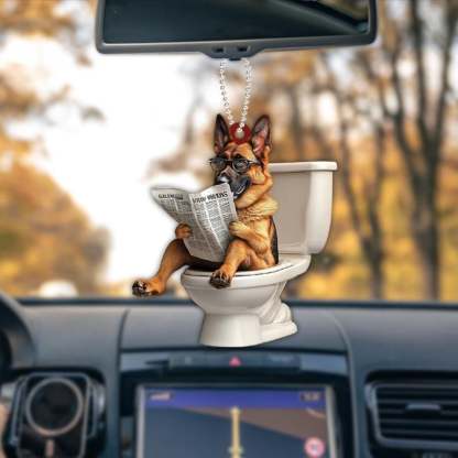 German Shepherd - Dog Sitting On Toilet Ornament OT004