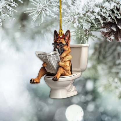 German Shepherd - Dog Sitting On Toilet Ornament OT004